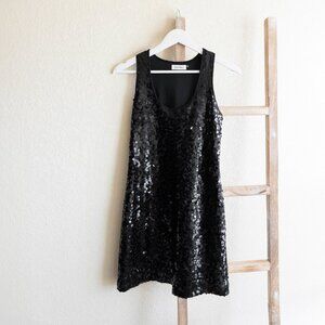 Calvin Klein Dress Sz 8 Black Sequin Sleeveless Racerback Mini LBD Sheath Party